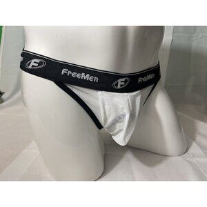 Freemen Black & White Mesh Jock Sz L SEXY Mens Gay Underwear Built In C-Ring